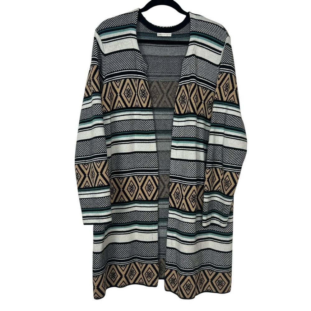 Cato Women's Open Front Long Cardigan Sweater Aztec Geometric‎ Pattern M
